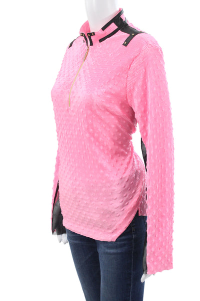 Jamie Sadock Womens Pink Mock Neck Long Sleeve Zip Top Spandex 80s Size XL
