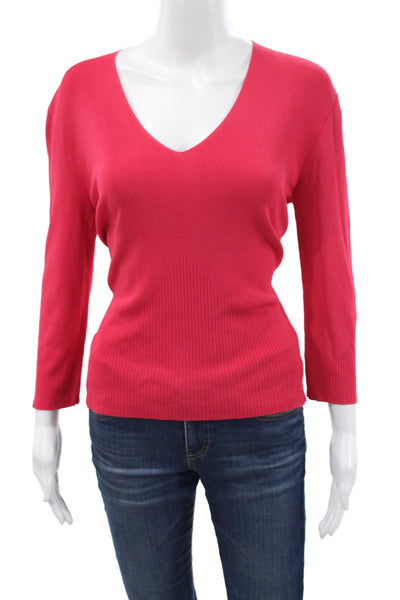 Cyrus Womens Basic V-Neck 3/4 Sleeve Cotton Top Red Size L