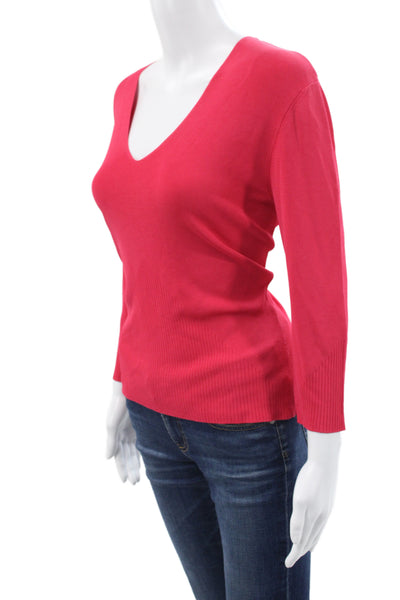 Cyrus Womens Basic V-Neck 3/4 Sleeve Cotton Top Red Size L