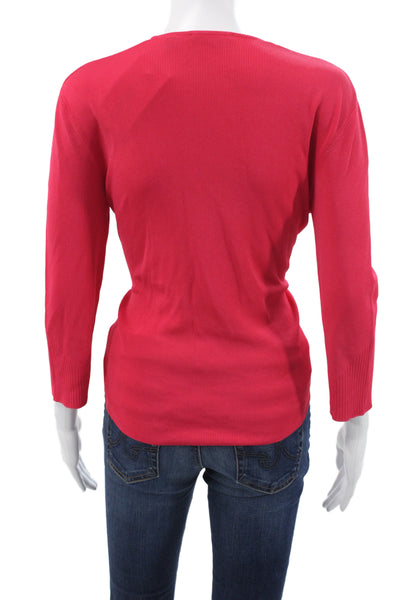Cyrus Womens Basic V-Neck 3/4 Sleeve Cotton Top Red Size L