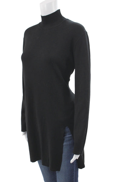 Cable & Gauge Unisex Black Wool Mock Neck Pullover Sweater Long Sleeve Size L