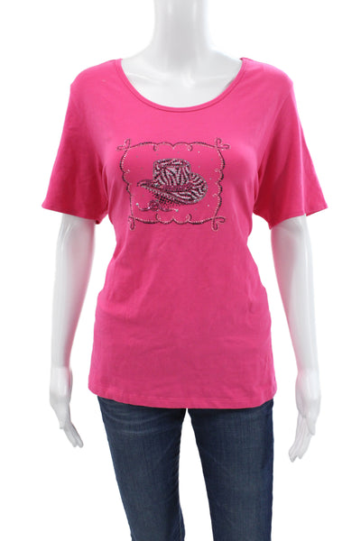 Christine Alexander Women Pink Graphic Cowboy Short Sleeve T-Shirt Size XL