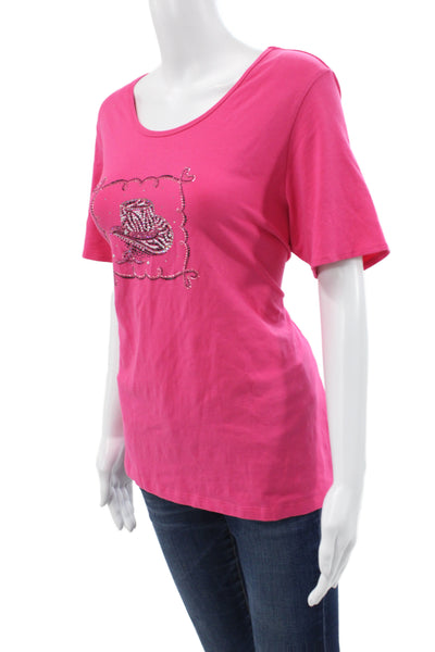 Christine Alexander Women Pink Graphic Cowboy Short Sleeve T-Shirt Size XL