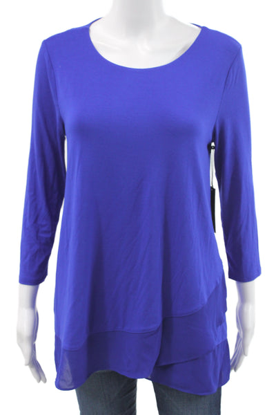 Vince Camuto Womens Tunic Blouse Blue 3/4 Sleeve Round Neck Size S