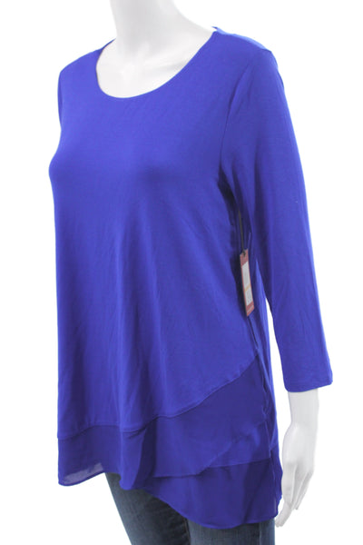 Vince Camuto Womens Tunic Blouse Blue 3/4 Sleeve Round Neck Size S