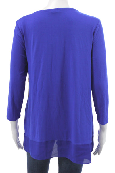 Vince Camuto Womens Tunic Blouse Blue 3/4 Sleeve Round Neck Size S