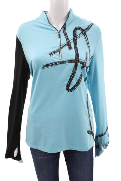 Jamie Sadock Women Jersey Mock Neck Long Sleeve Graphic Top Size L