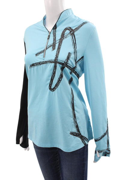Jamie Sadock Women Jersey Mock Neck Long Sleeve Graphic Top Size L