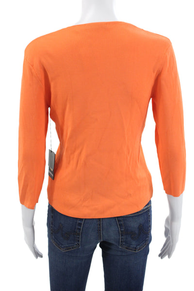 Cyrus Women Basic V-Neck 3/4 Sleeve Geometric Orange Top Size S