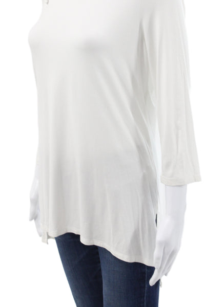 Cyrus Womens Tunic White Round Neck Lace Up 3/4 Sleeve Cotton Spandex Size M