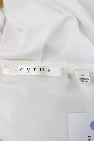 Cyrus Womens Tunic White Round Neck Lace Up 3/4 Sleeve Cotton Spandex Size M