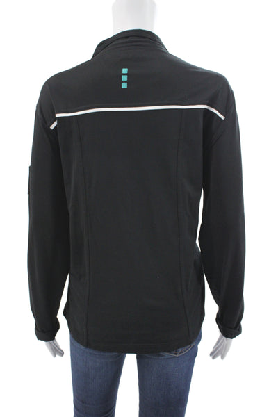 Jamie Sadock Women Striped Collared Jersey Top Black Long Sleeve Zip Size L