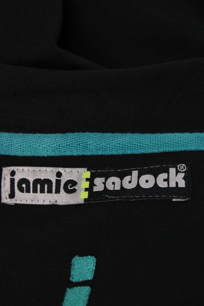 Jamie Sadock Women Striped Collared Jersey Top Black Long Sleeve Zip Size L