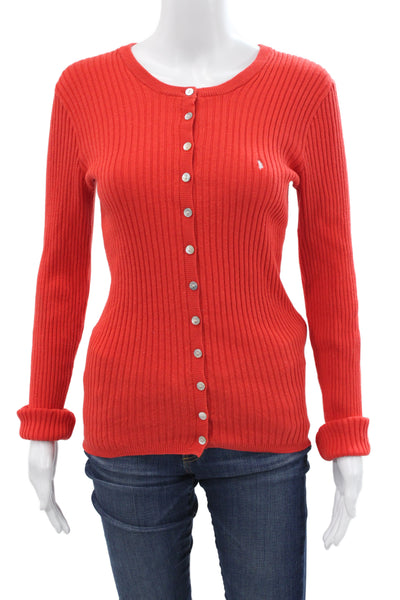 Faherty Women Cardigan Red Striped Linen Cotton Button Size S