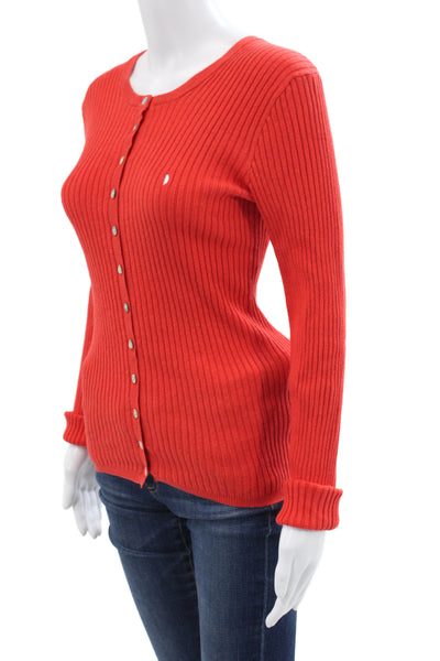 Faherty Women Cardigan Red Striped Linen Cotton Button Size S
