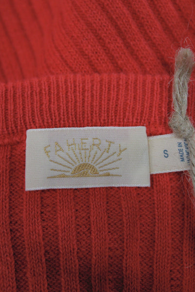 Faherty Women Cardigan Red Striped Linen Cotton Button Size S