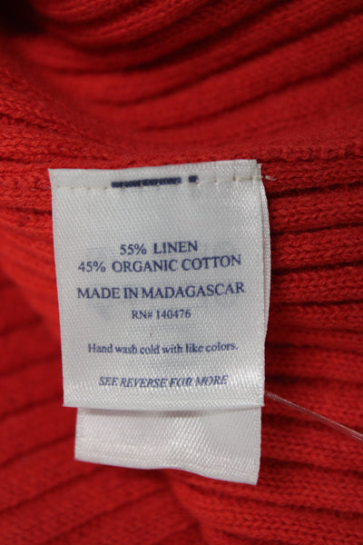 Faherty Women Cardigan Red Striped Linen Cotton Button Size S