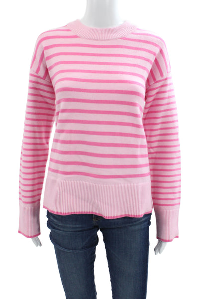 Addison Bay Womens Pullover Sweater Striped Crew Neck Pink Long Sleeve Size S