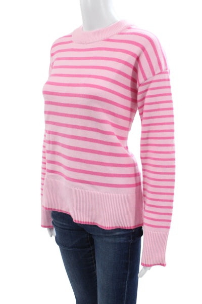 Addison Bay Womens Pullover Sweater Striped Crew Neck Pink Long Sleeve Size S