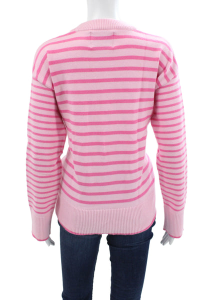Addison Bay Womens Pullover Sweater Striped Crew Neck Pink Long Sleeve Size S