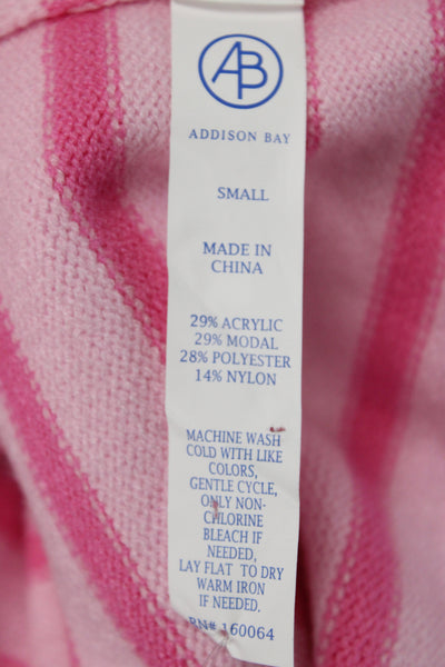 Addison Bay Womens Pullover Sweater Striped Crew Neck Pink Long Sleeve Size S