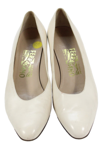 Salvatore Ferragamo Womens Leather Slide On Pumps Off White 7.5 B