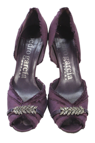 Pedro Garcia Womens Satin Jeweled Peep Toe D'Orsay Pumps Purple Size 41.5 11.5