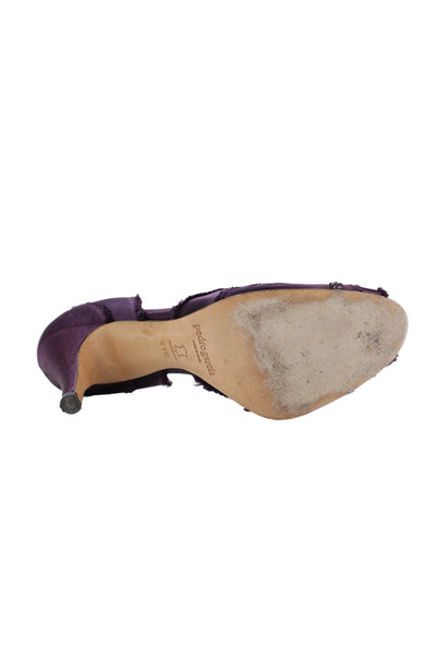 Pedro Garcia Womens Satin Jeweled Peep Toe D'Orsay Pumps Purple Size 41.5 11.5