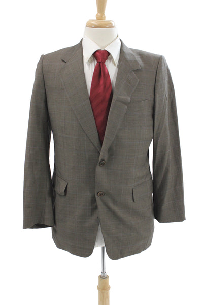 Trussini Mens Check Wool Suit Jacket Gray Collared Button Fall Size 40