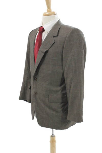 Trussini Mens Check Wool Suit Jacket Gray Collared Button Fall Size 40