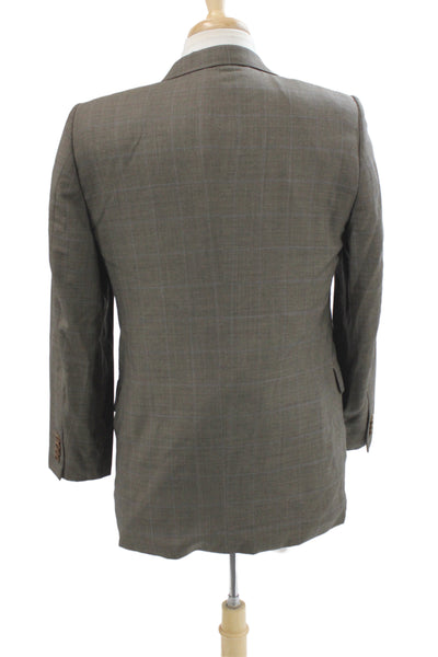 Trussini Mens Check Wool Suit Jacket Gray Collared Button Fall Size 40