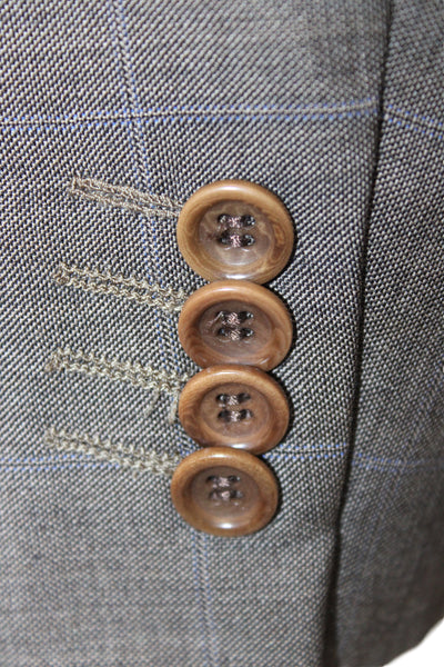 Trussini Mens Check Wool Suit Jacket Gray Collared Button Fall Size 40