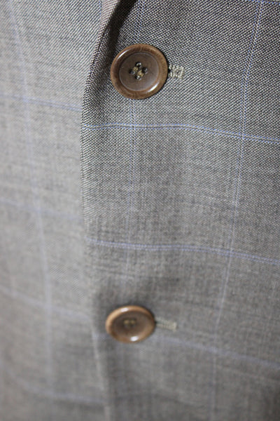 Trussini Mens Check Wool Suit Jacket Gray Collared Button Fall Size 40