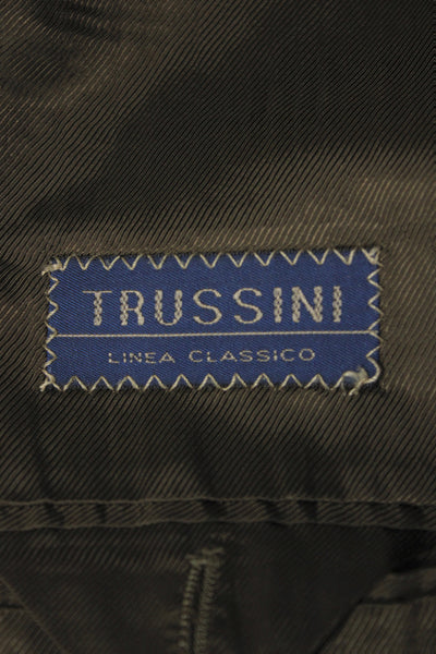 Trussini Mens Check Wool Suit Jacket Gray Collared Button Fall Size 40