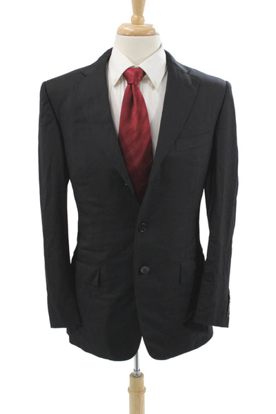 Ermenegildo Zegna Mens Suit Jacket Black Wool Polyester Button Classic Size 48