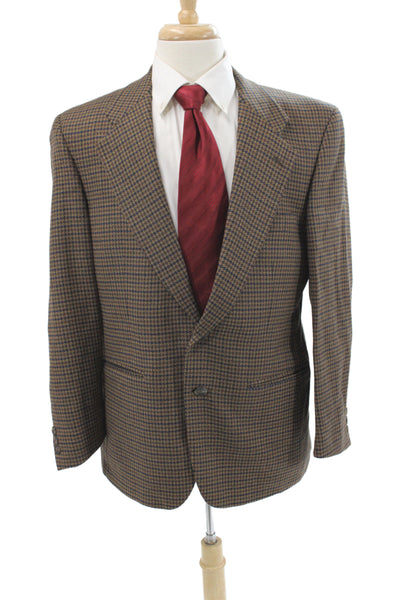 Burberrys Mens Wool Checked Sport Coat Brown Collared Button Classic Size 40