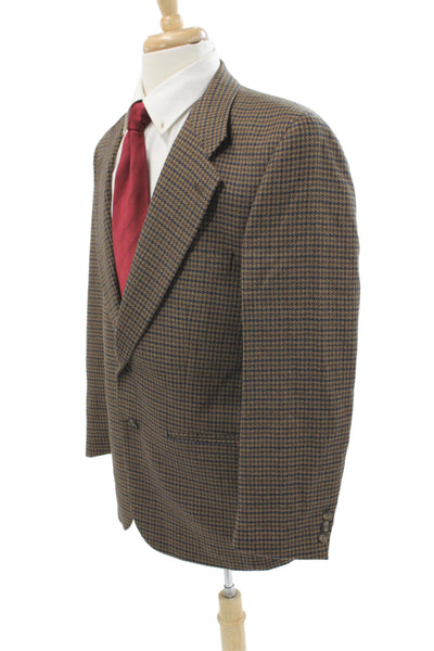 Burberrys Mens Wool Checked Sport Coat Brown Collared Button Classic Size 40