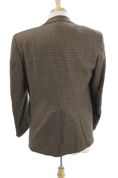 Burberrys Mens Wool Checked Sport Coat Brown Collared Button Classic Size 40