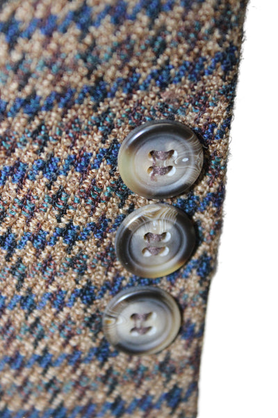 Burberrys Mens Wool Checked Sport Coat Brown Collared Button Classic Size 40