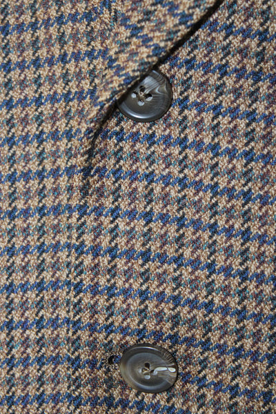 Burberrys Mens Wool Checked Sport Coat Brown Collared Button Classic Size 40