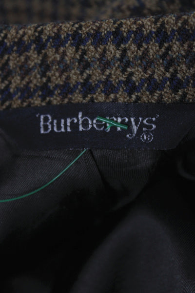 Burberrys Mens Wool Checked Sport Coat Brown Collared Button Classic Size 40