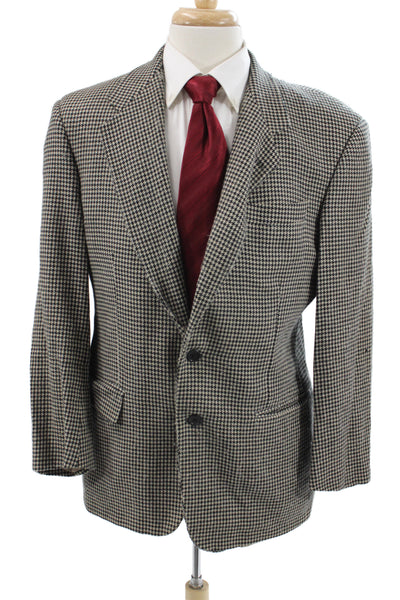 Burberrys Mens Black Wool Polyester Check Sport Coat Button Collared Size 40