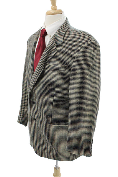 Burberrys Mens Black Wool Polyester Check Sport Coat Button Collared Size 40