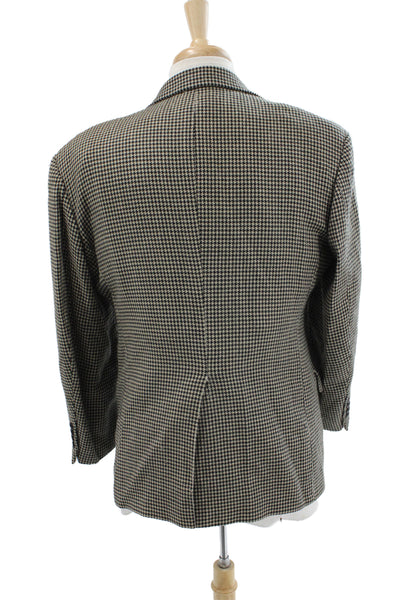 Burberrys Mens Black Wool Polyester Check Sport Coat Button Collared Size 40
