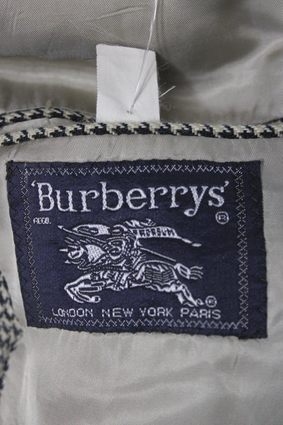Burberrys Mens Black Wool Polyester Check Sport Coat Button Collared Size 40