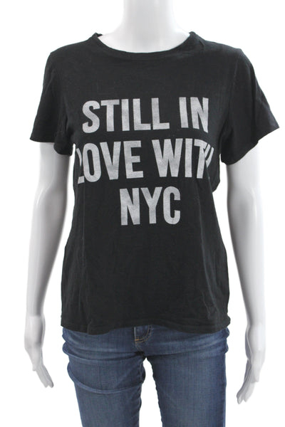 Cinq à Sept Women Black Basic T-Shirt Crew Neck Short Sleeve Cotton Size S