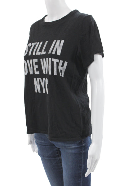 Cinq à Sept Women Black Basic T-Shirt Crew Neck Short Sleeve Cotton Size S