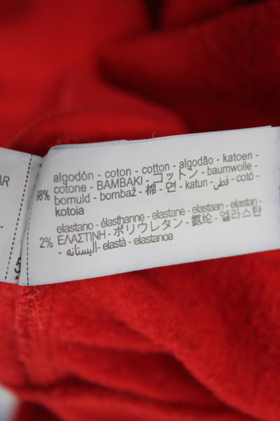 Zara Women Pullover Sweatshirts Red Graphic Crew Neck Long Sleeve Cotton Size L