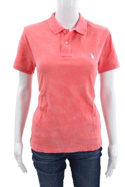 Polo Ralph Lauren Women Pink Cotton Collared Short Sleeve Polo Button Size S