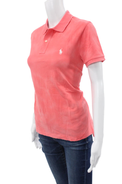 Polo Ralph Lauren Women Pink Cotton Collared Short Sleeve Polo Button Size S